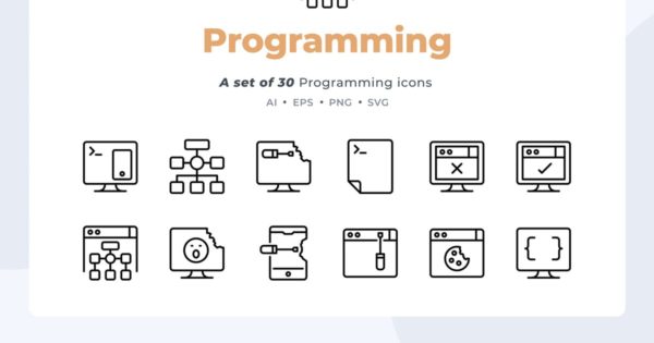 30枚编程程序开发线条图标素材 Basic line &#8211; 30 Programming Icons
