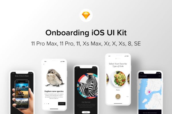 iOS平台APP应用引导页设计SKETCH模板 Onboarding iOS UI Kit (Sketch)