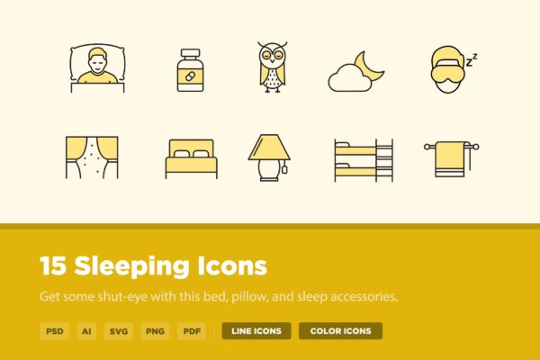 15枚睡眠主题矢量图标素材 15 Sleeping Icons