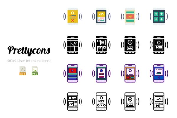 400枚用户界面UI设计图标集v1 Prettycons &#8211; 400 User Interface Mobile Icons Vol.1