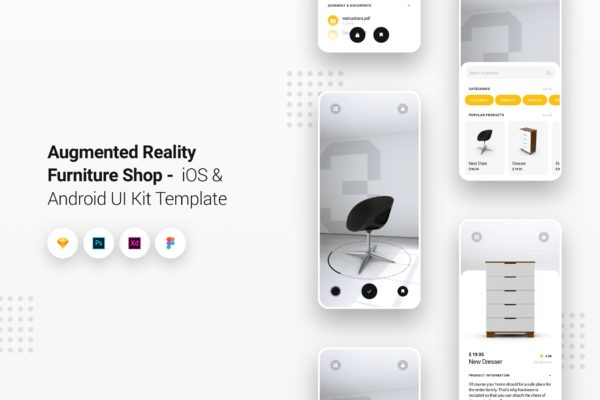 增强现实技术家具商城iOS/Android平台APP应用UI设计套件 Augmented Reality Furniture Shop iOS &amp; Android App