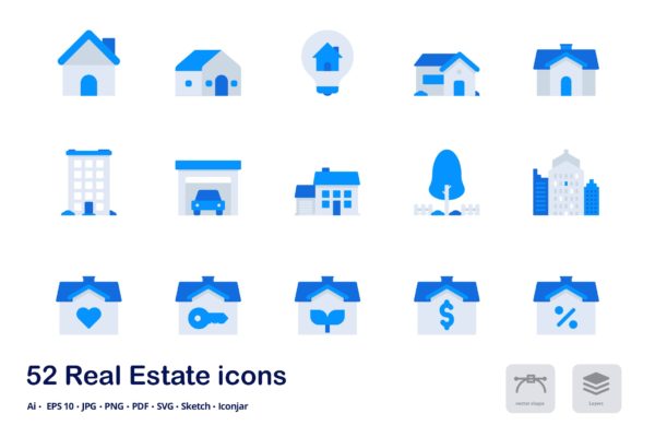 租房房地产销售主题双色调扁平化图标 Real Estate Accent Duo Tone Icons