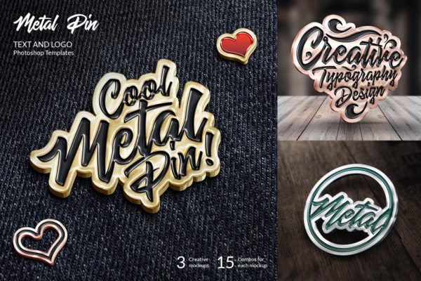金属别针特效文本&amp;Logo徽标PSD模板 Metal Pin – Text and Logo Mockups