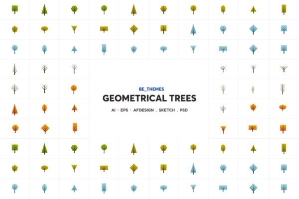 树木几何图形16素材精选图标矢量设计模板 Geometrical Trees Icon Template