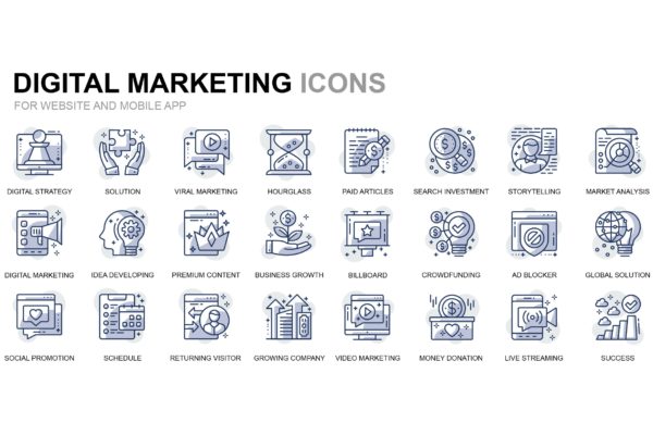 数字营销主题线性图标素材 Digital Marketing Thin Line Icons