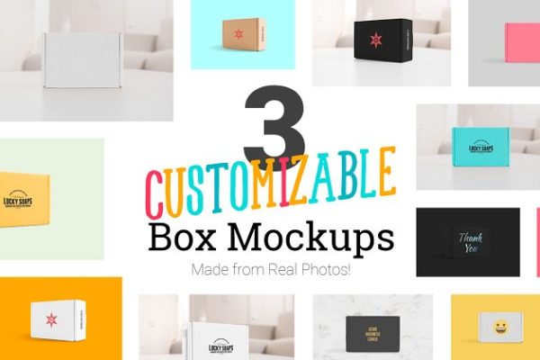 包装盒子产品包装样机模板 3 Real Photo Product Box Mockups
