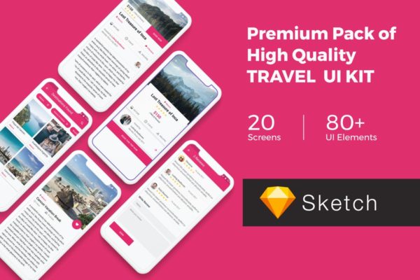 旅游APP应用UI设计套件SKETCH素材 Premium Travel UI KIT for Sketch