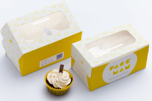 两只装纸杯蛋糕烘焙包装纸盒外观设计样机02 Two Cupcake Box Mockup 02