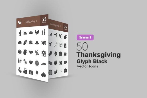 50枚感恩节主题矢量字体16设计素材网精选图标 50 Thanksgiving Glyph Icons