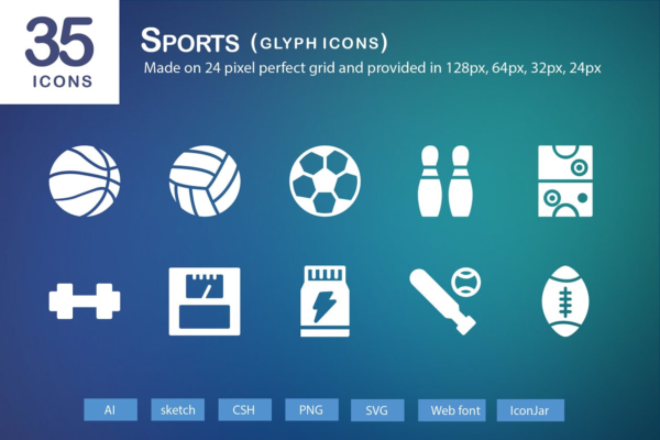 35枚体育运动标志字体图标 35 Sports Glyph Icons