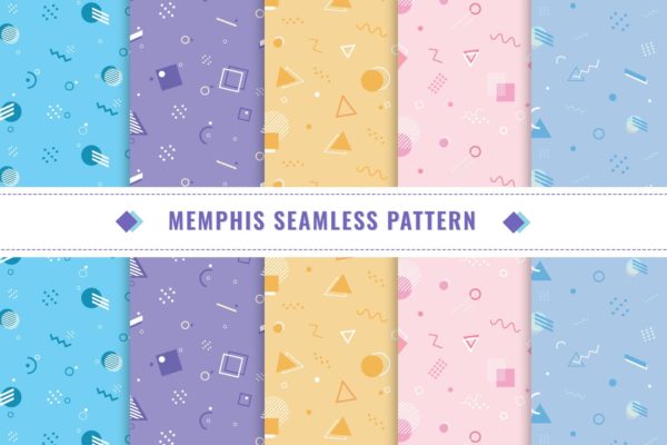 孟菲斯风格无缝图案矢量背景图素材包v3 Memphis Pattern Collection Design v3