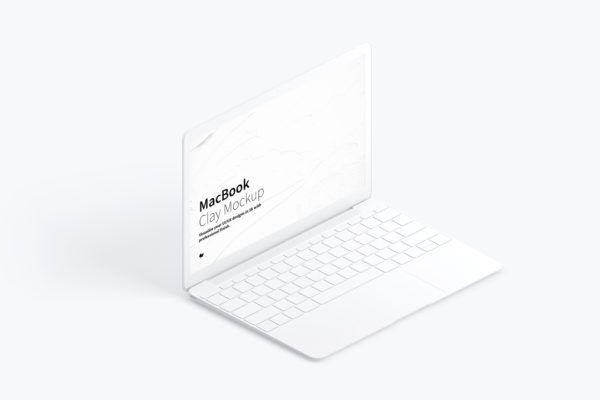 MacBook超极本屏幕演示效果左视图样机 Clay MacBook Mockup, Isometric Left View
