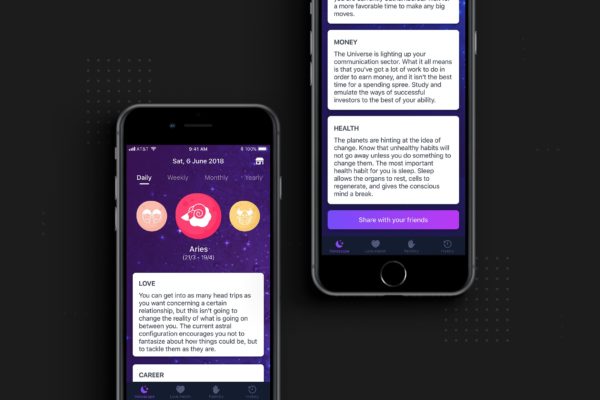 星座运势主题APP应用UI设计套件v1[SKETCH] Zodiac Daily Horoscope app UI Kit
