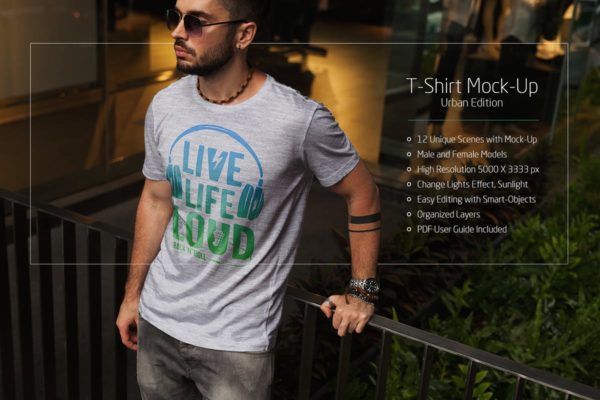 T恤都市版样机模板 T-Shirt Mock-Up Urban Edition
