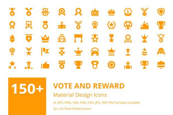 150+投票＆奖杯奖牌Material Design设计规范图标下载 150+ Vote and Reward Material Icons