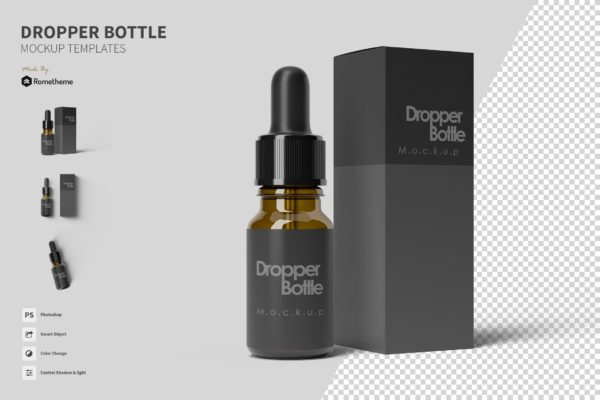 滴管瓶及外包装设计素材天下精选模板 Dropper Bottle &#8211; Mockup FH