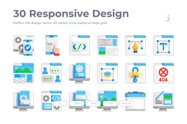 30枚扁平设计风格响应式网站设计聚图网精选图标 30 Responsive &amp; Web Design Icons &#8211; Flat