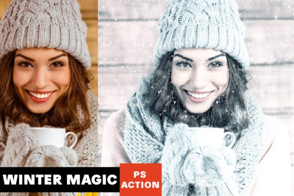 冬季主题梦幻雨雪照片叠加特效PS动作 Winter Magic Photoshop Action