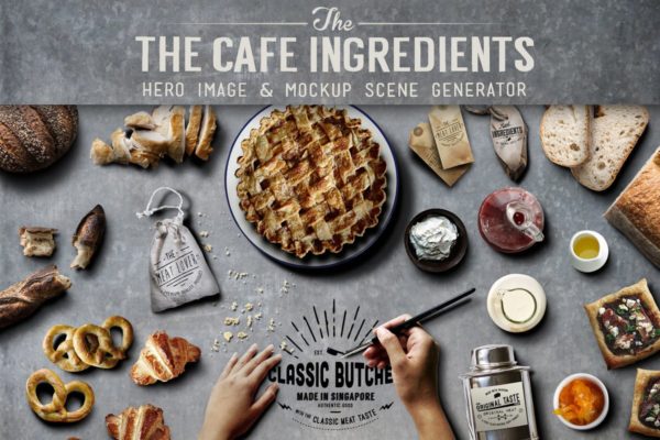 咖啡面包店巨无霸广告场景设计素材 Cafe Ingredients Hero Image
