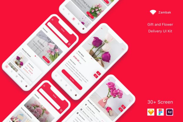 礼品&amp;鲜花预订服务APP应用UI设计16设计网精选套件 Zambak &#8211; Gift and Flower Delivery App UI Kit