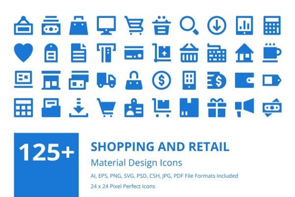 125+购物和零售主题图标集 125+ Shopping and Retail Icons Set