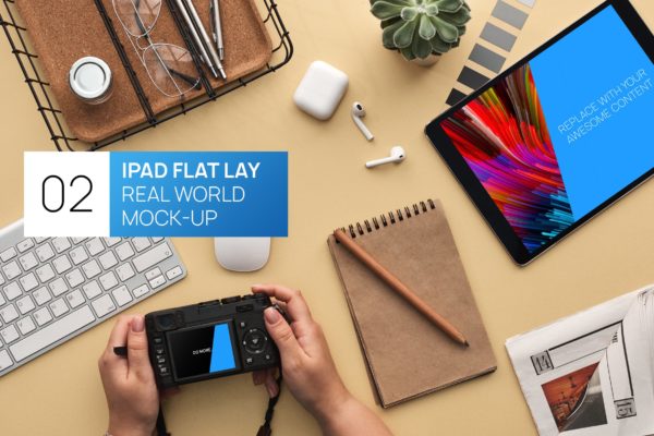 办公桌俯视图iPad Pro平板电脑16设计网精选样机模板 iPad Pro Flat Lay Real World Photo Mock-up