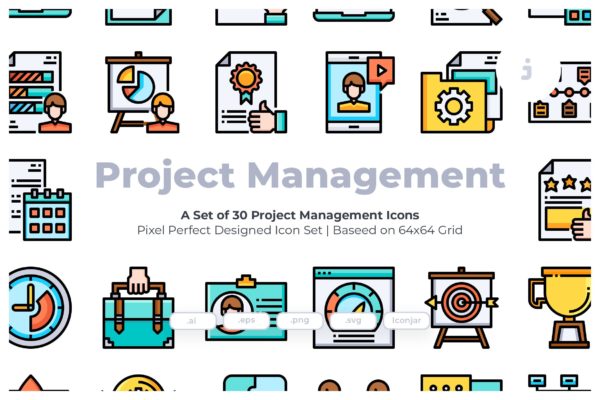 30枚项目管理主题彩色矢量图标素材 30 Project Management Icons