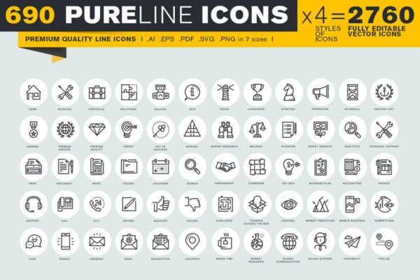 690枚创意简约细线矢量图标合集 Pure Line Icons