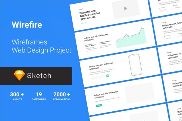 300+网站设计线框图设计套件SKETCH模板 Wireframe Web Design Project 300++ Sketch Version