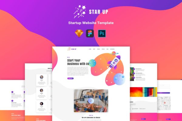 初创公司项目产品官网设计模板[SKETCH&amp;PSD] Star Up &#8211; Website Template For Startup
