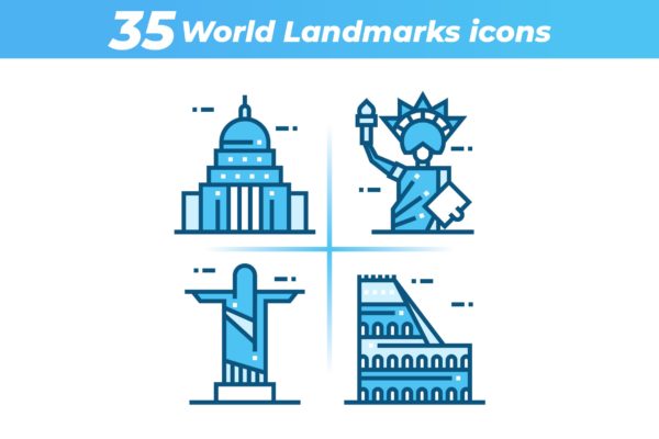 35枚世界地标主题矢量16图库精选图标 35 World Landmarks Icons