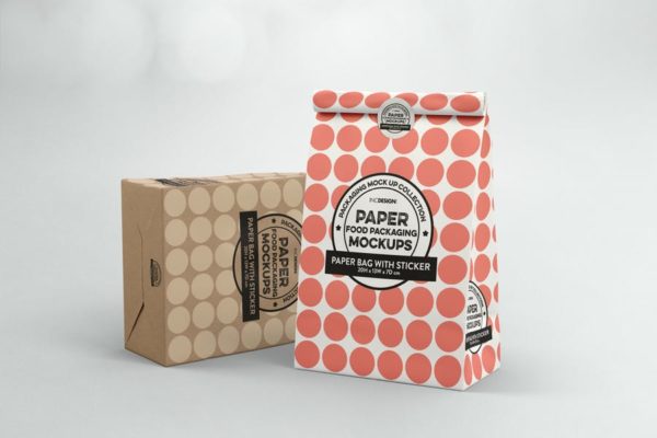 贴纸密封包装纸袋设计效果图普贤居精选 Paper Bag with sticker Seal Packaging Mockup