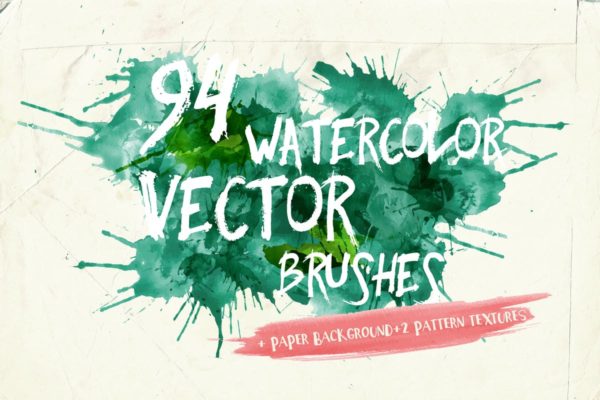 94种水彩艺术图案AI笔刷 Watercolor Vector Art Brushes