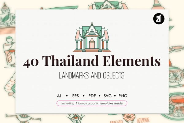 40款泰国地标/元素矢量图标素材 40 Thailand elements with bonus graphic template