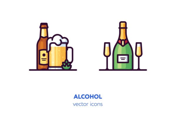 啤酒酒类主题手绘矢量图标 Alcohol icons[AI, EPS, SVG]
