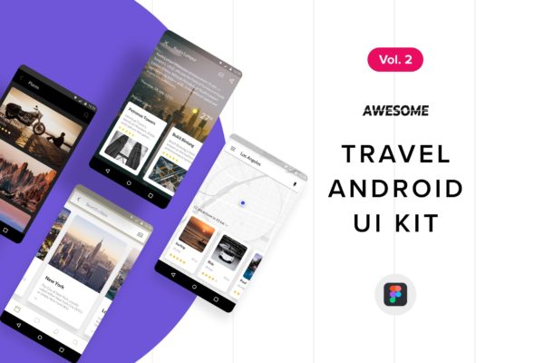 安卓手机平台旅游APP应用UI设计套件v2[Figma] Android UI Kit &#8211; Travel Vol. 2 (Figma)