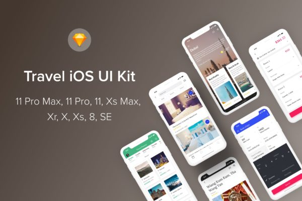iOS平台旅游社交APP应用UI设计SKETCH模板 Travel iOS UI Kit (Sketch)