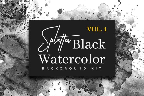 黑色泼墨水彩肌理纹理背景素材v1 Splatter Black Watercolor Vol. 1