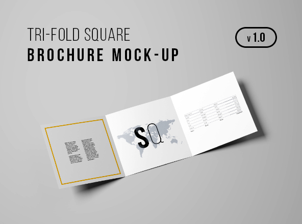 方形三折小册子设计内页印刷效果图样机模板 Square Tri-Fold Brochure Mockup