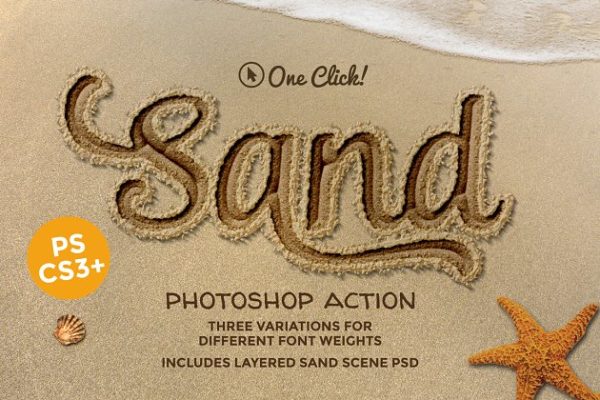 真实沙滩沙画字体文本图层样式PS动作 Sand Photoshop Action