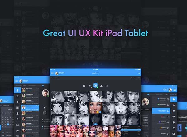 完美的多功能社交iPad Ui Kits套装