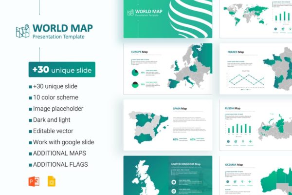 世界地图PPT幻灯片模板素材下载 World Maps powerpoint Template