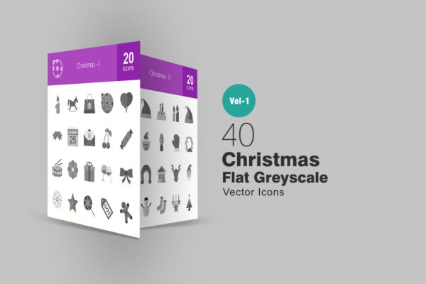 40枚圣诞节主题灰阶图标 40 Christmas Greyscale Icons
