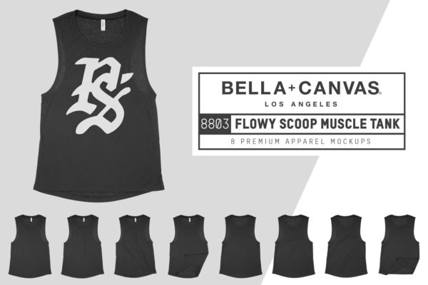 肌肉男运动背心服装样机 Bella Canvas 8803 Scoop Muscle Tank