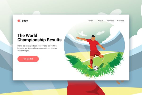 足球运动素材中国精选概念插画网站着陆页设计模板v2 Playing Football web template for Landing page