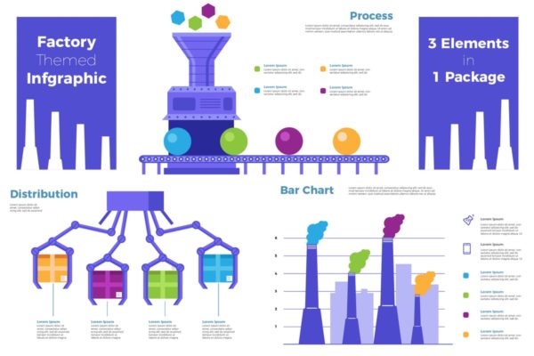 生产制造业工厂自动化业务介绍信息图表制作设计素材 Factory &#8211; Infographic