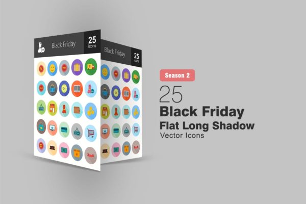 25枚黑色星期五主题扁平设计风格长阴影图标 25 Black Friday Flat Long Shadow Icons