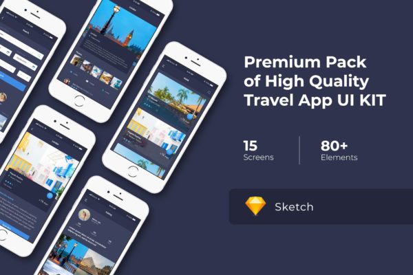 旅行旅游APP应用用户交互界面设计UI套件 Travel App UI KIT for Sketch