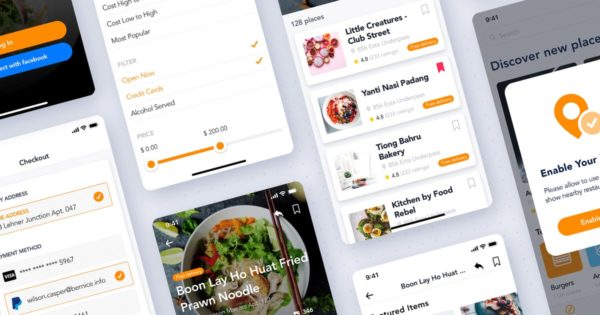 美食点评类APP应用UI设计套件 Food Restaurant App Kit
