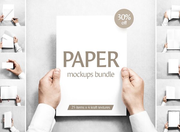 纸张样机集合（信纸、信封、笔记本内页、名片和折页等）Paper mockups bundle